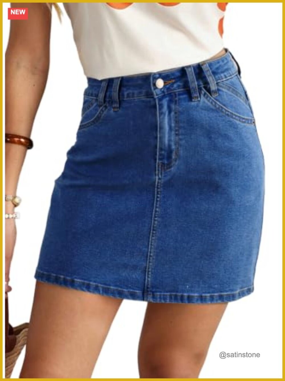 High Waist Denim Jean Skirt Stretch Button Flat Front Mini Casual